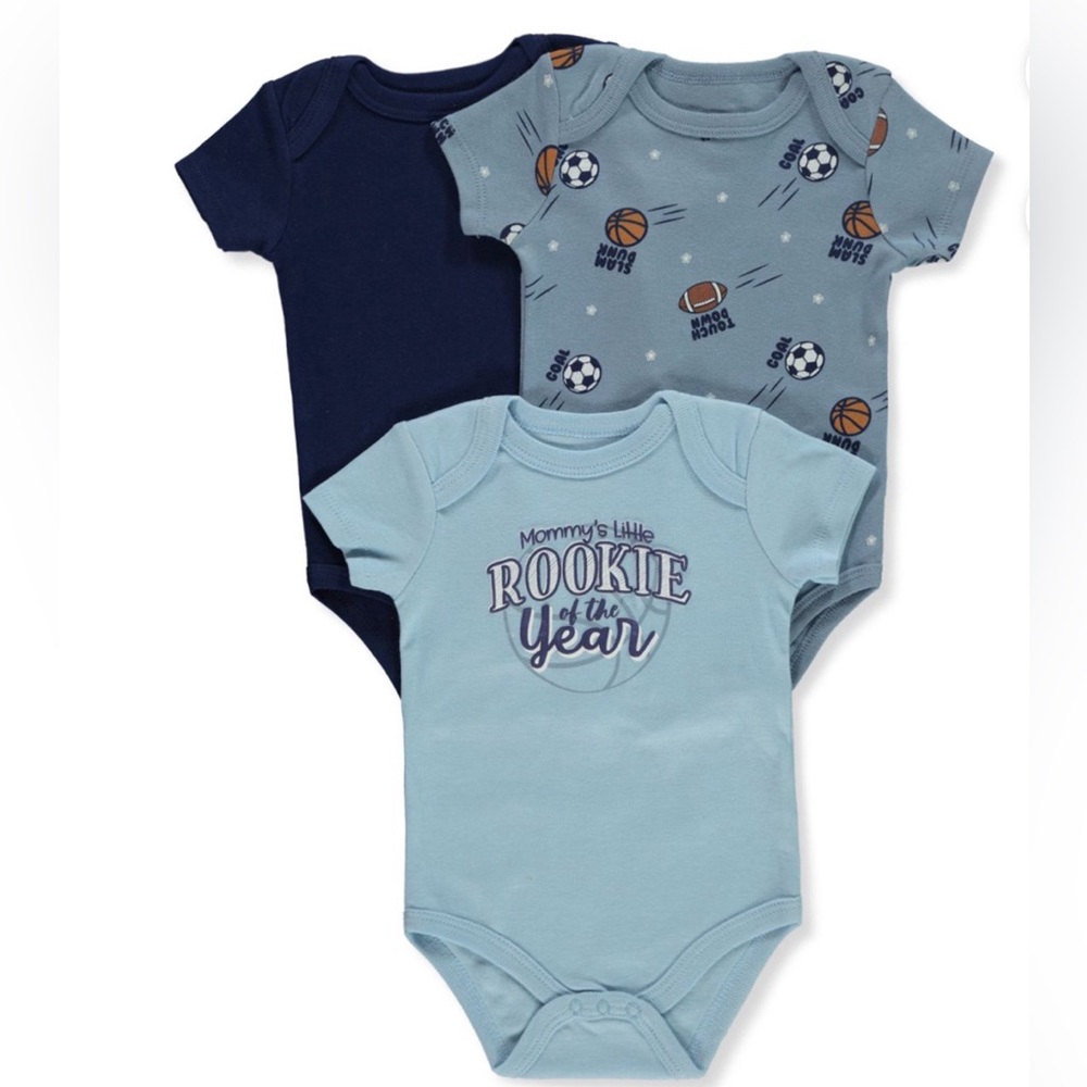 Quiltex Baby Boy’s 3-Pack Onesie Short Sleeve 6-9 months Cotton